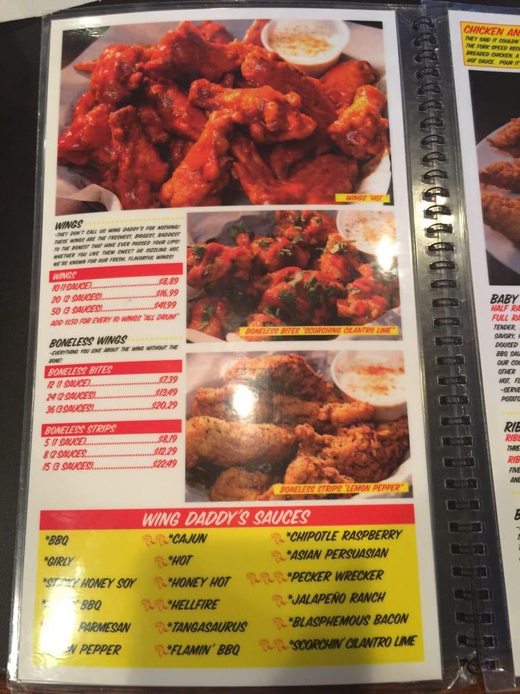Menu at Wing Daddy's Sauce House restaurant, Little Elm