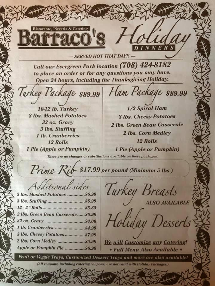 Menu at Barraco's Pizza, Evergreen Park, 95th St