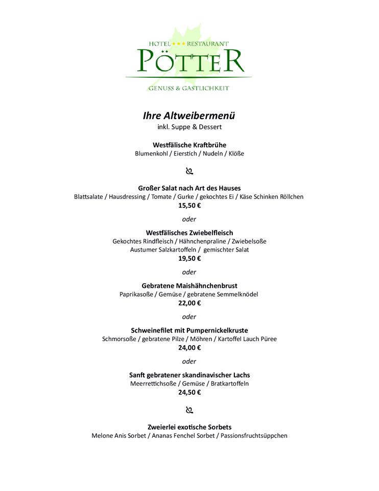 Speisekarte von Hotel & Restaurant Pötter, Emsdetten