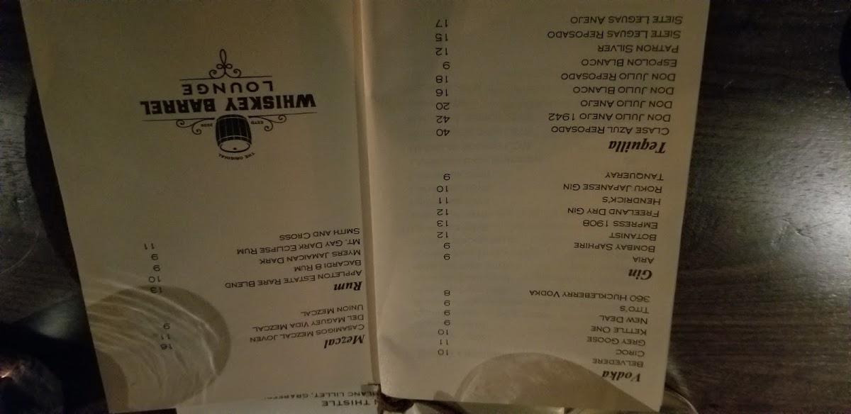 Menu at Whiskey Barrel Lounge, Happy Valley