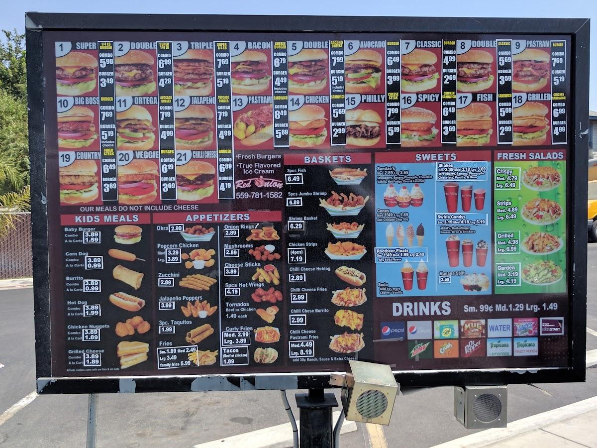 Menu at Red Onion Hamburger restaurant, Porterville, 460 N Main St