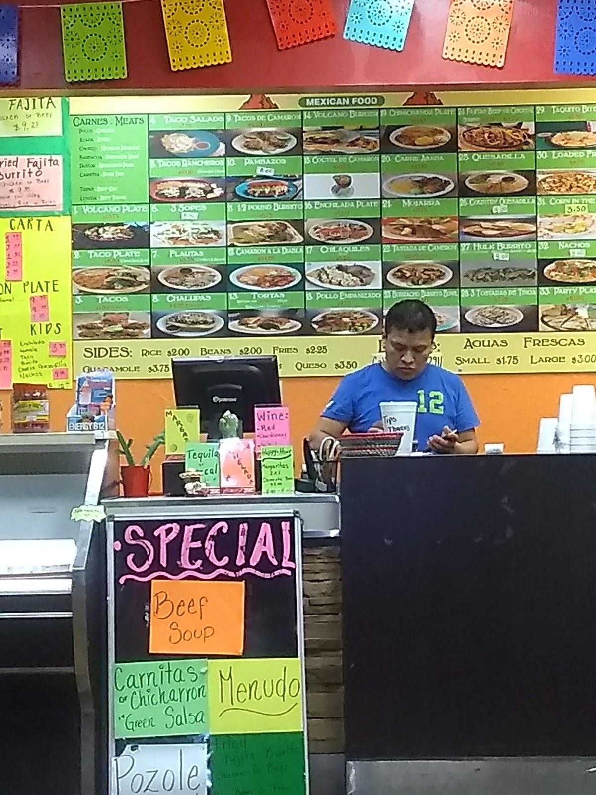 Menu at Volcano's Mexican Food restaurant, Norman