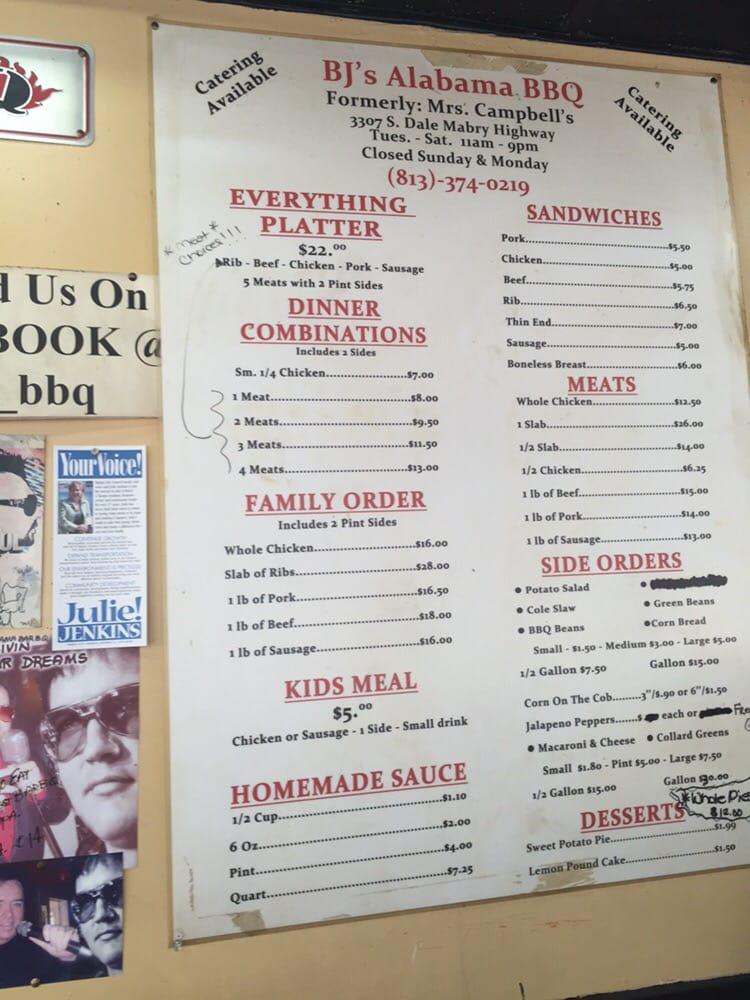 Menu at BJ’s Alabama BBQ!, Tampa