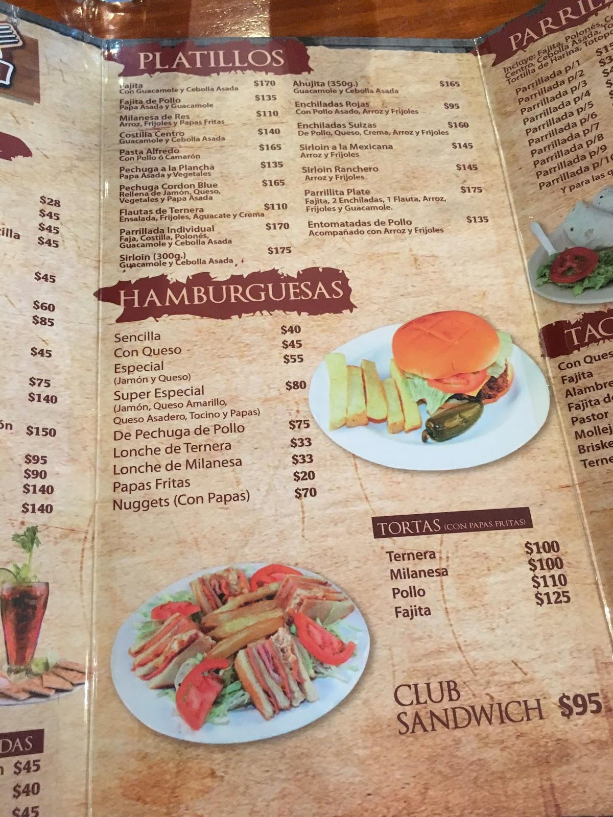 Menu at Laredo´s Parrillita restaurant, Nuevo Laredo, Av. Vicente