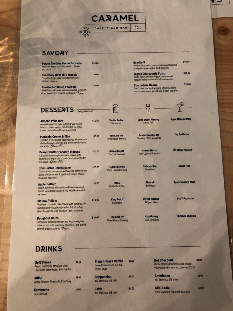 Menu at Caramel Bakery and Bar, Rochester