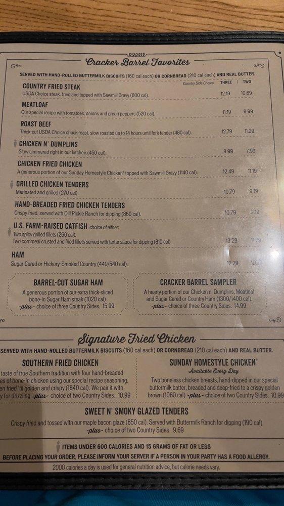 Menu at Cracker Barrel Old Country Store, Billings