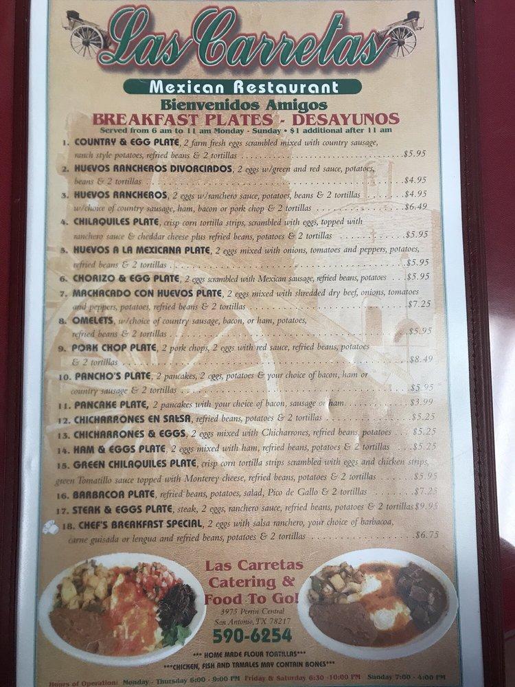 Menu at Las Carretas Mexican Restaurant, San Antonio, Perrin Central Blvd