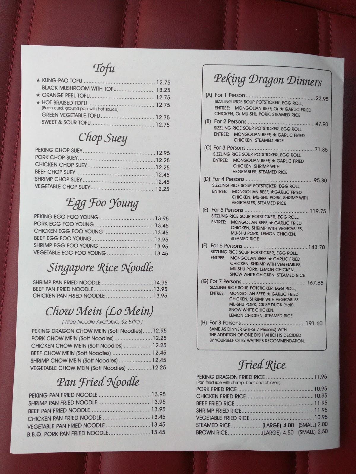 Peking Dragon Restaurant Menu With Prices