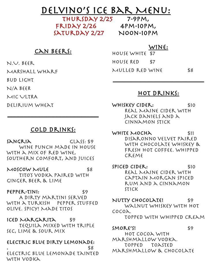 Menu at Delvino's Grill & Pasta House restaurant, Belfast, 52 Main St