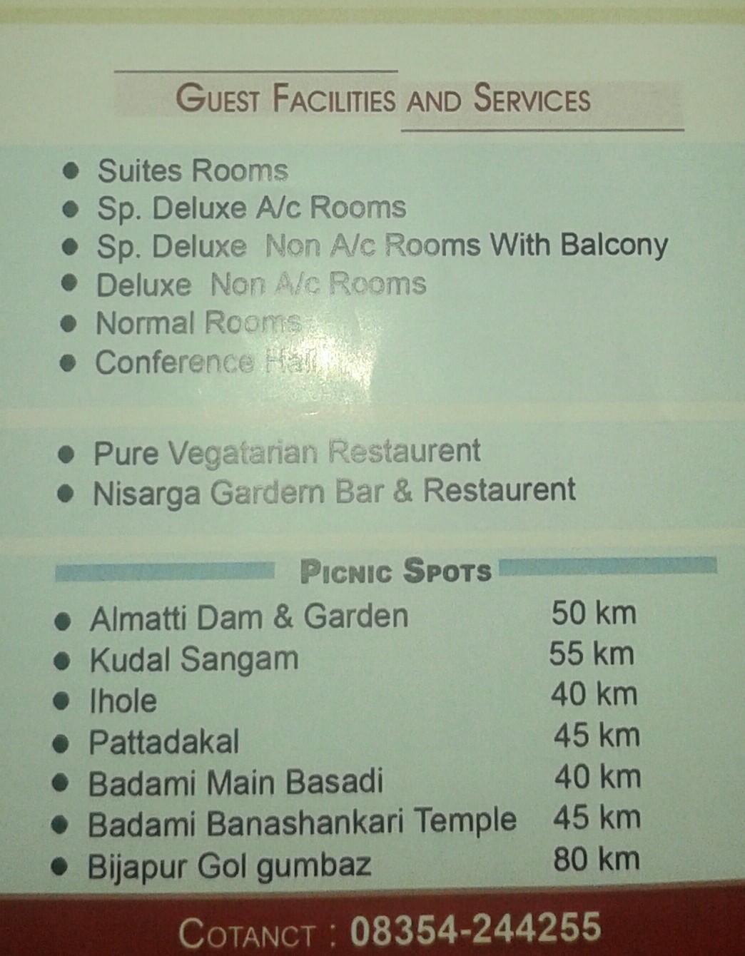 Hotel Pushpak Palace menu