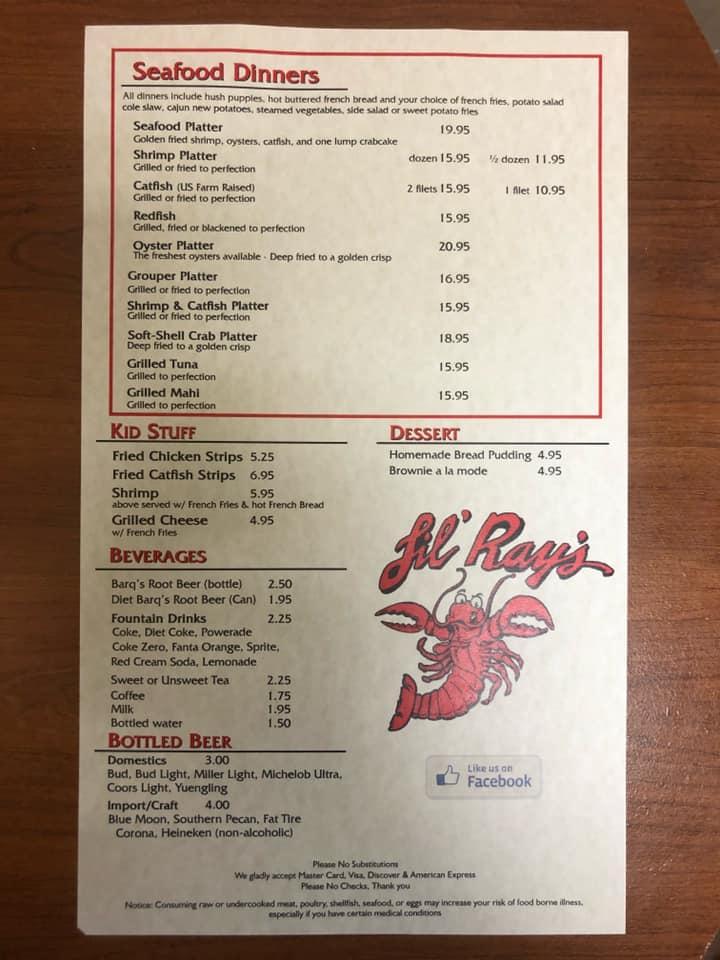 Menu at Lil' Ray's Restaurant, Long Beach