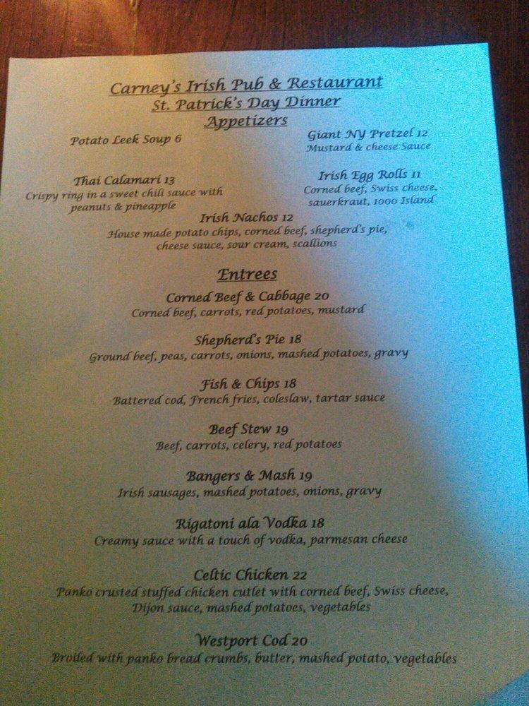 Menu at Carney's Irish Pub & Restaurant, Amityville
