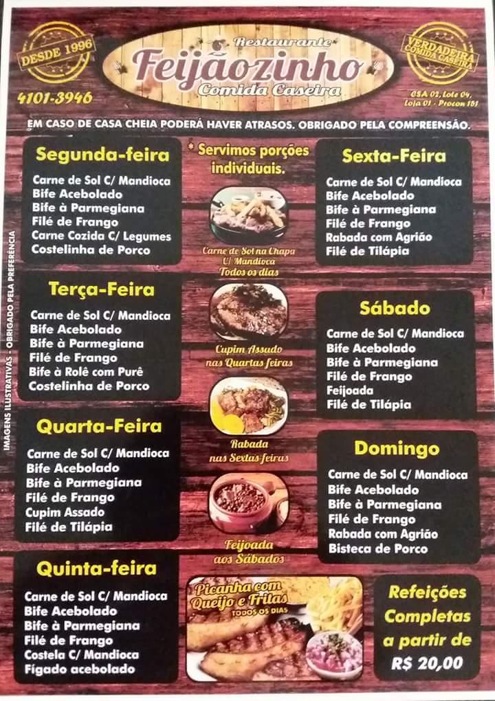 Menu at Feijãozinho Restaurante Comida Caseira, Brasília