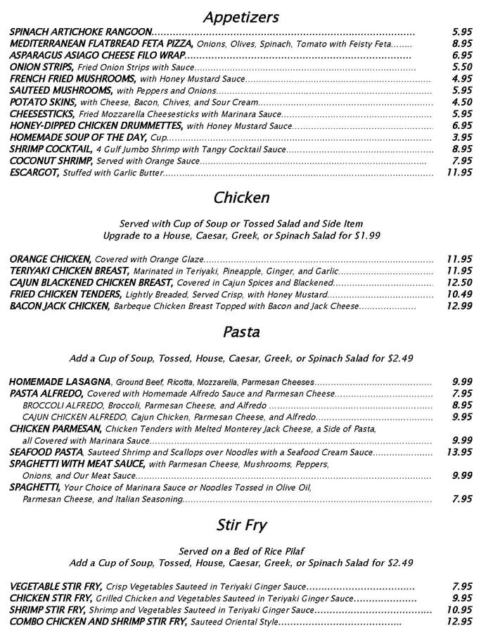 Menu at Nick's Restaurant & Lounge, Cookeville