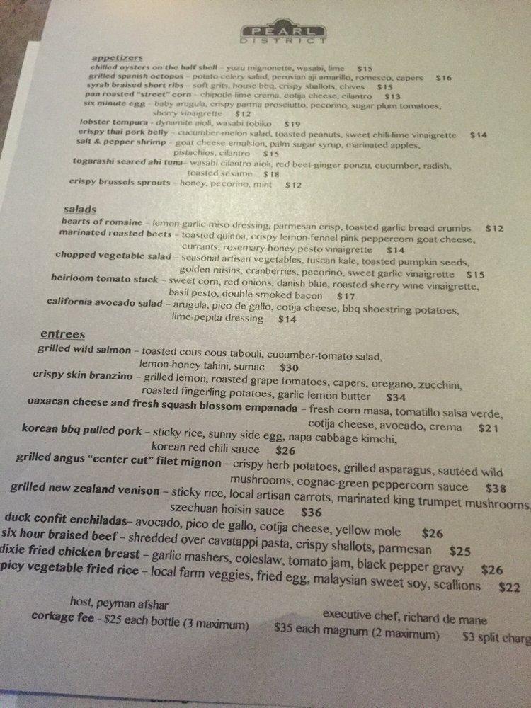 Menu at Pearl District Restaurant, Westlake Village