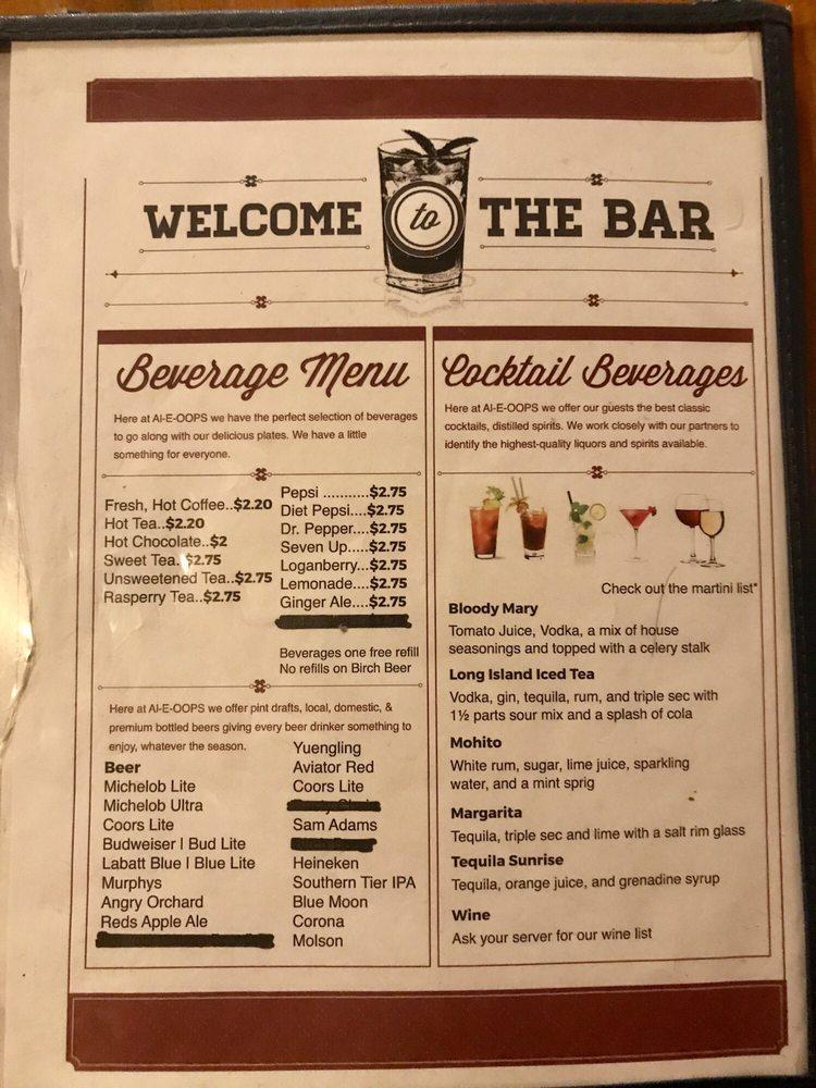 Menu at AlEOops restaurant, Lancaster
