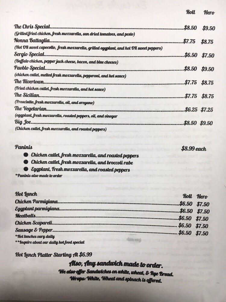 Menu at Battaglia Brothers Deli, Dobbs Ferry