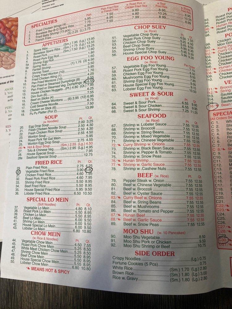 Menu at Chung Hing Chinese Food restaurant, West Babylon