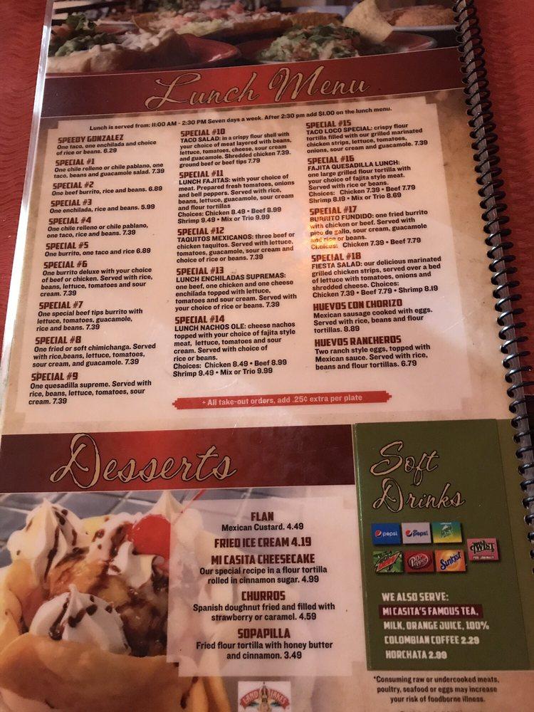 Menu at Mi Casita Mexican Restaurant, Laurinburg