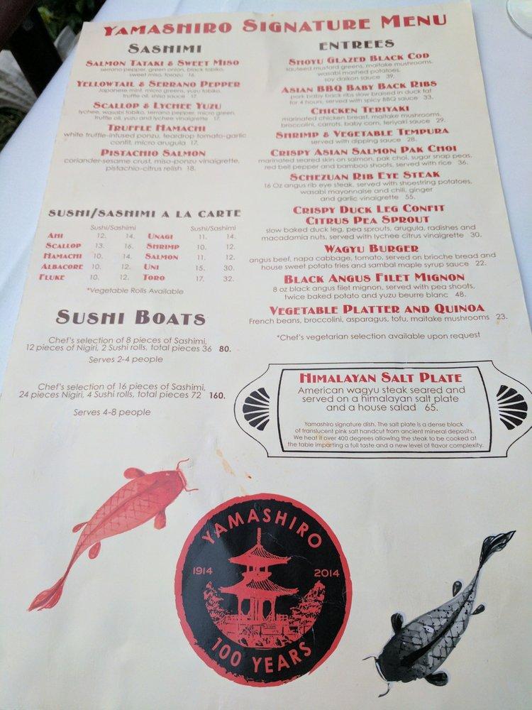 Menu at Yamashiro Hollywood restaurant, Los Angeles