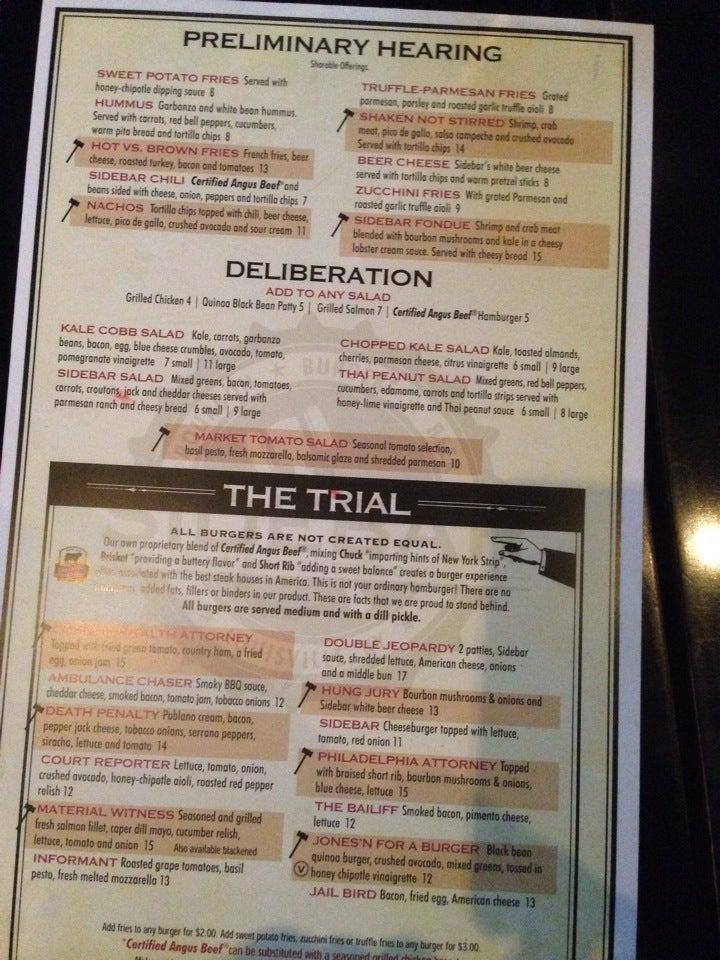 Menu at Sidebar At Whiskey Row, Louisville