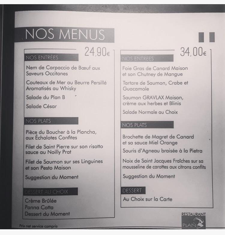 Menu Au Le Plan B Restaurant, Gruissan