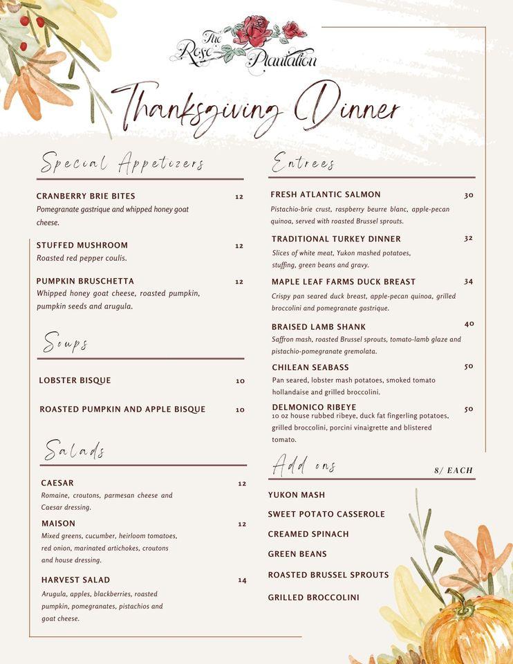 Menu at The Rose Plantation restaurant, Fruitland Park