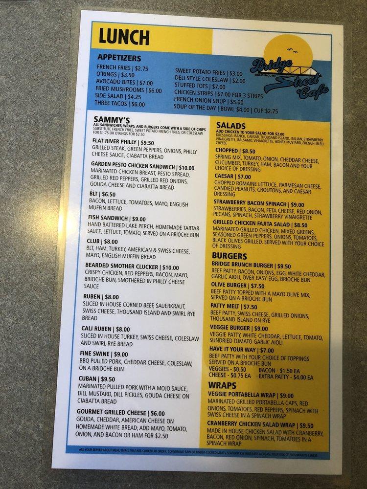 Menu at Bridge Street Cafe, Belding