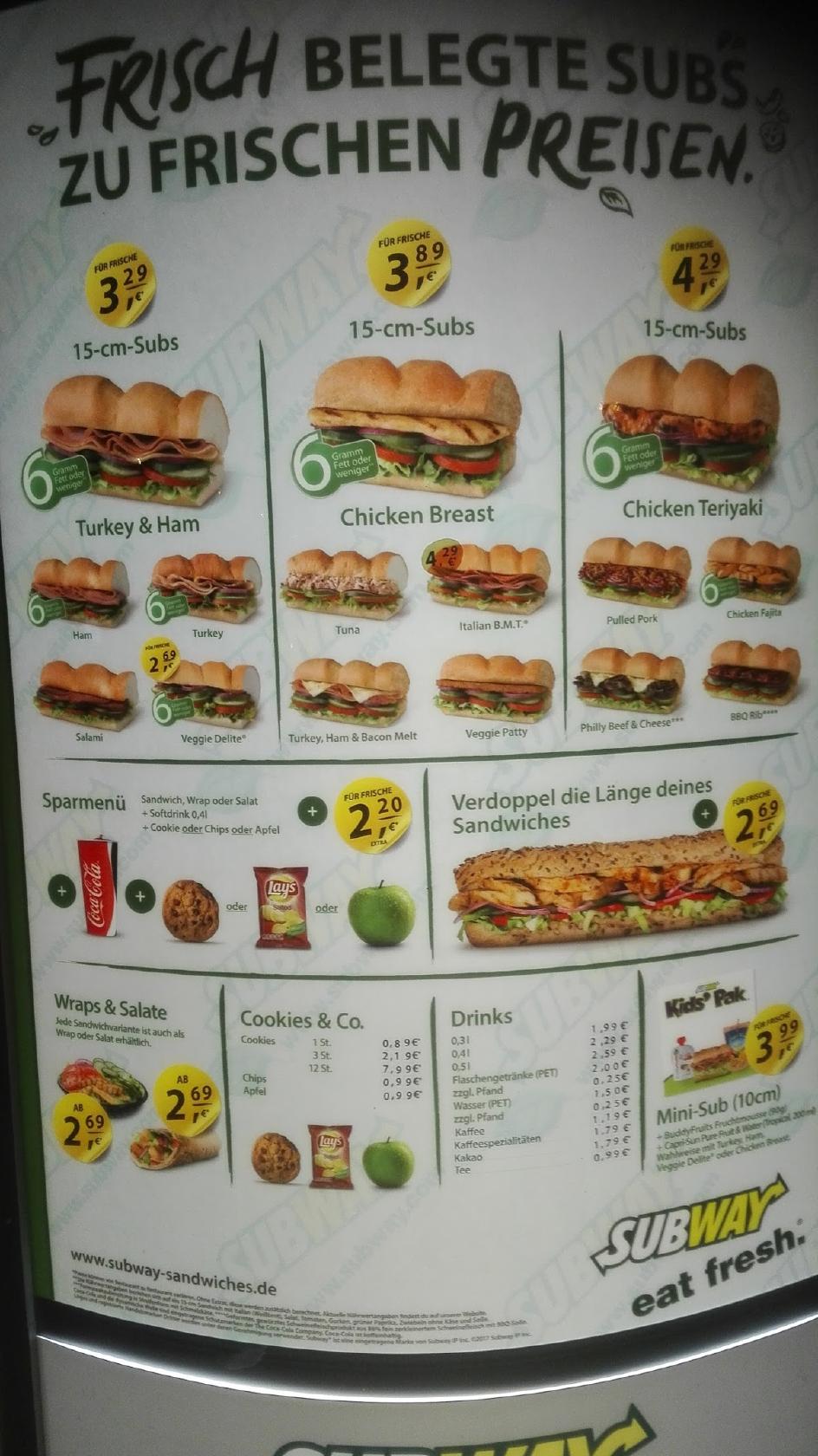 Menu At Subway Fast Food Halle Saale Neust Dter Passage D