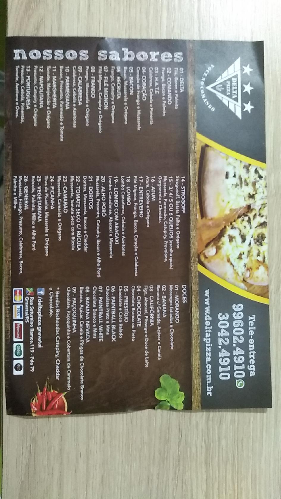 Menu em Delta Pizza restaurante, Gravataí