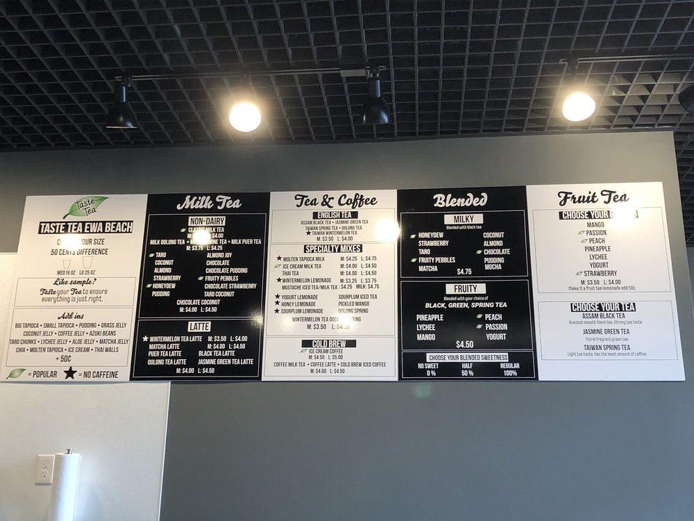 Menu at TasteTea cafe, Ewa Beach