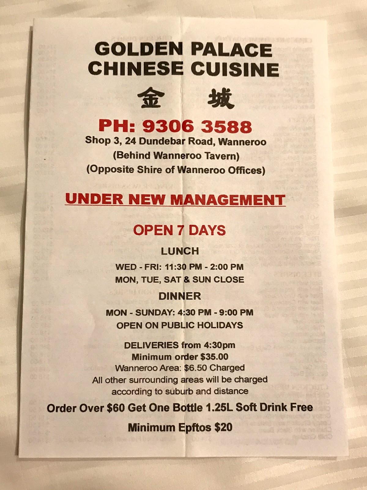 Menu At Golden Palace Chinese Restaurant Wanneroo