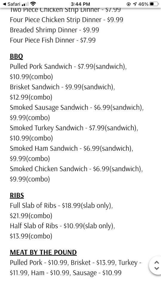 Menu at Mulligan's BBQ, Meriden, KS-4