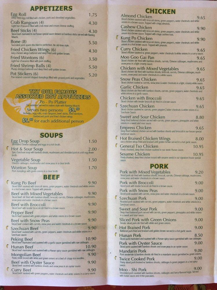 Menu at Peking Restaurant, Centralia