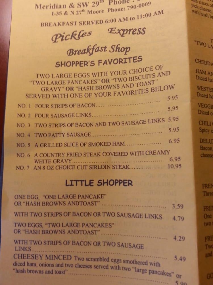 Menu at Pickles Express restaurant, Oklahoma City