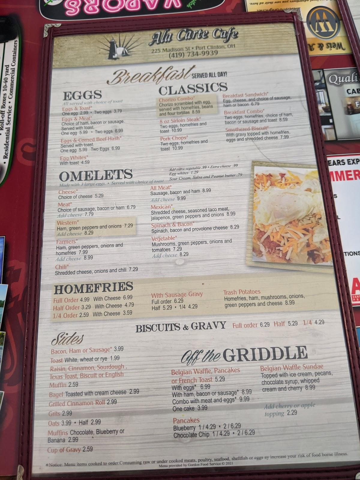 Menu at Ala Carte Café cafe, Port Clinton