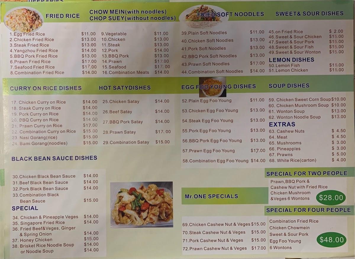 Menu at Mr One fast food, Auckland