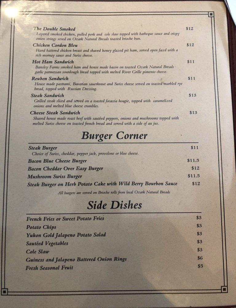 Menu at River Grille pub & bar, Bentonville