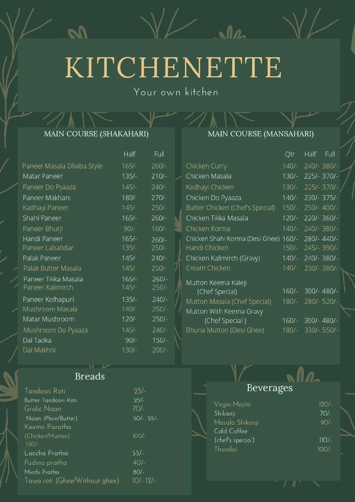 Menu at Your Own Kitchen, Kanpur