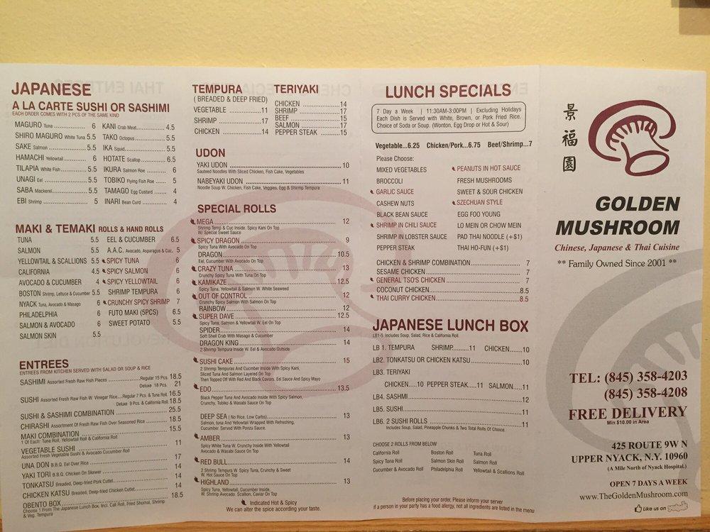 Menu at The Golden Mushroom restaurant, Nyack