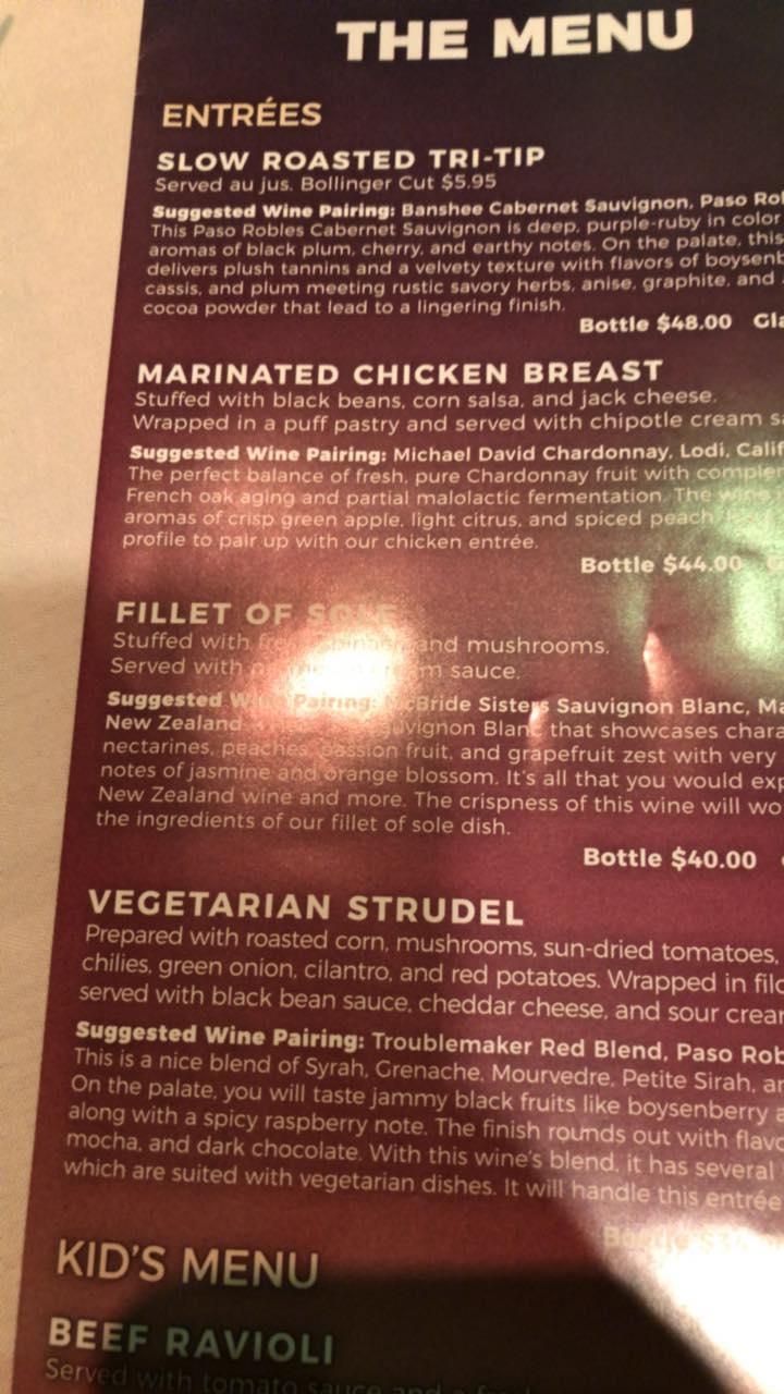 Menu at Candlelight Pavilion Dinner Theater restaurant, Claremont