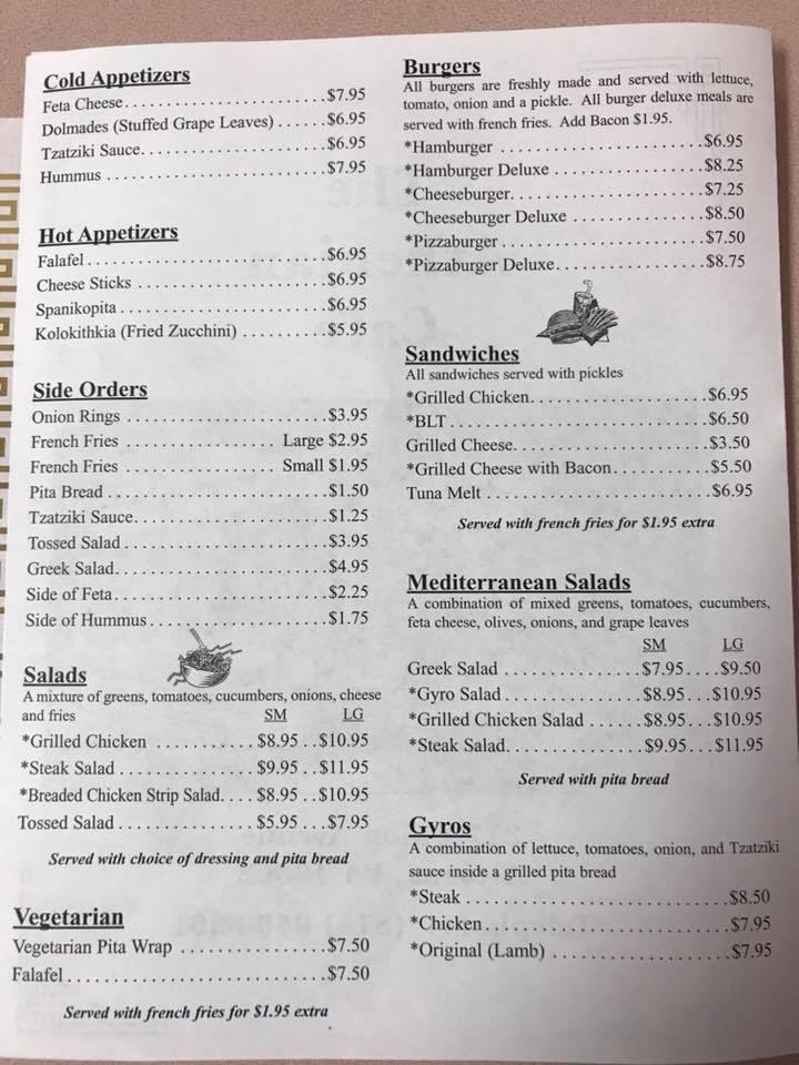 Menu at The Athenian Cafe, Altoona, 217 Union Ave