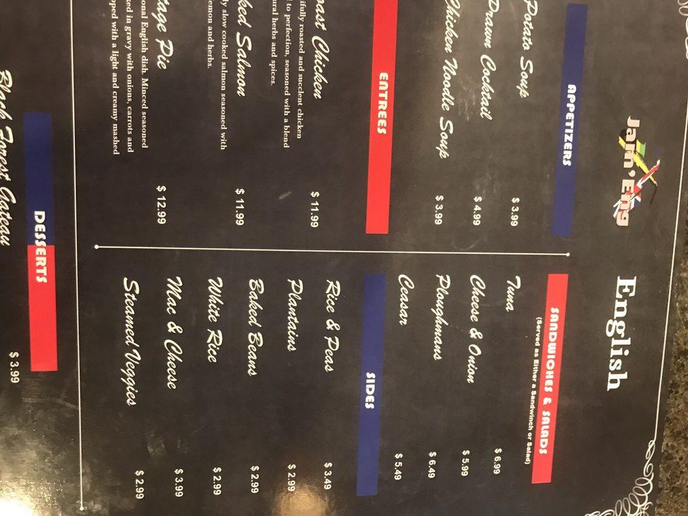 Menu at JamEng Caribbean And English Cuisine pub & bar, Orlando