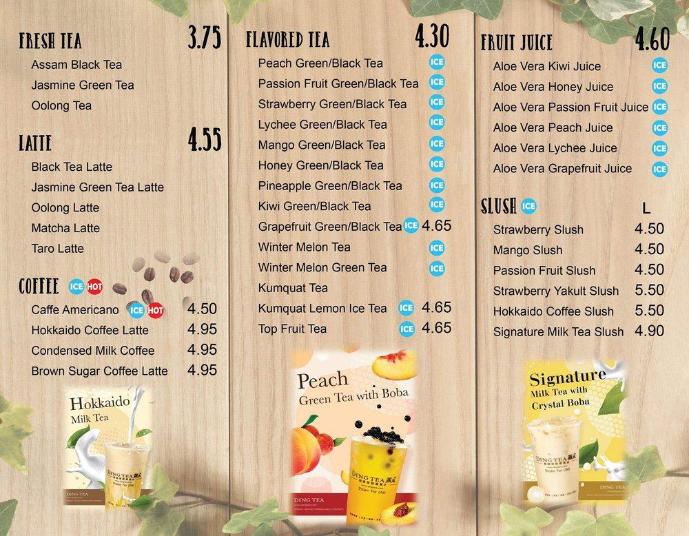 Ding Tea menu – SLC menu