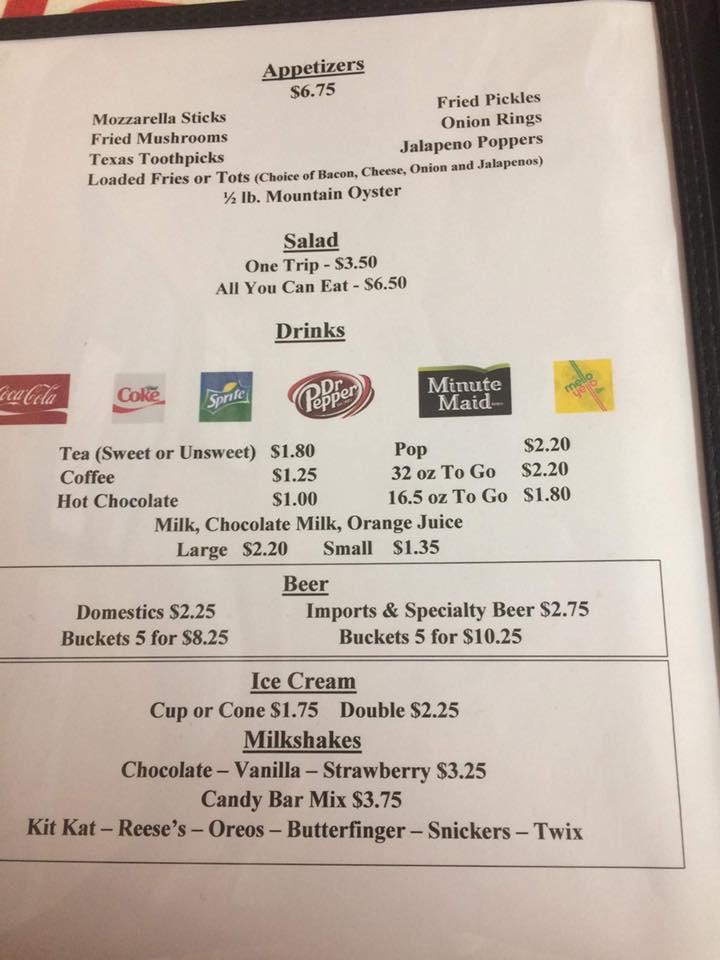 Menu at Hilltop Restaurant & Steak, Cedar Vale