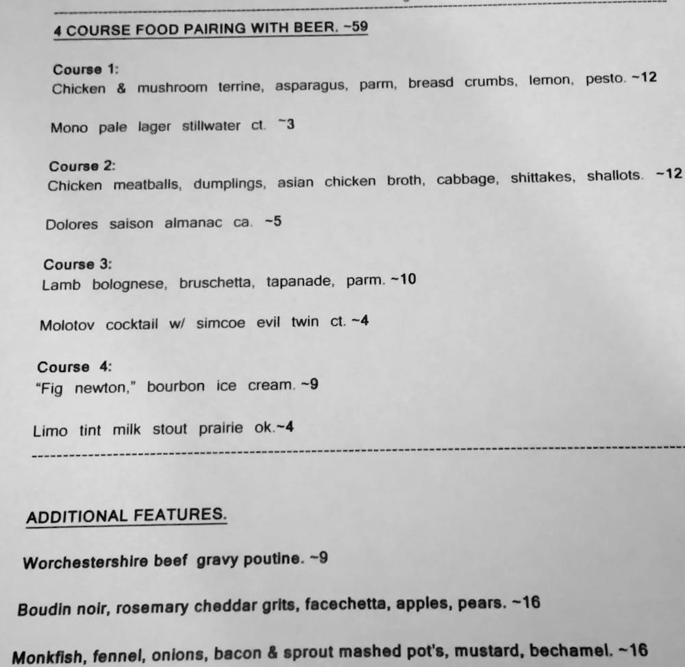 Menu at Liquids and Solids at the Handlebar, Lake Placid