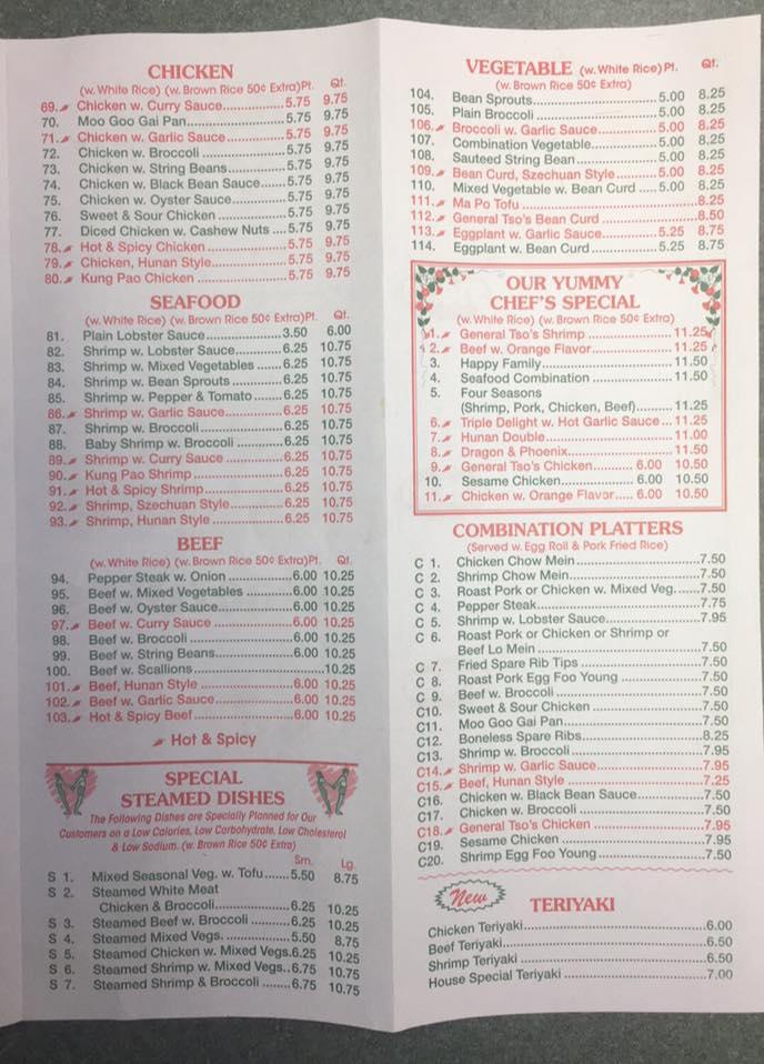 Menu at Asian Yummy House restaurant, New York City