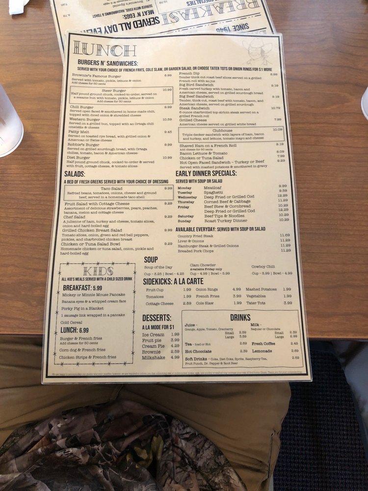Menu at Brownie's Restaurant, Yuma