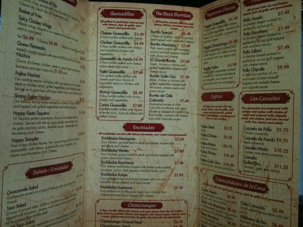 Menu at El Gallo Giro restaurant, Memphis, Lamar Ave