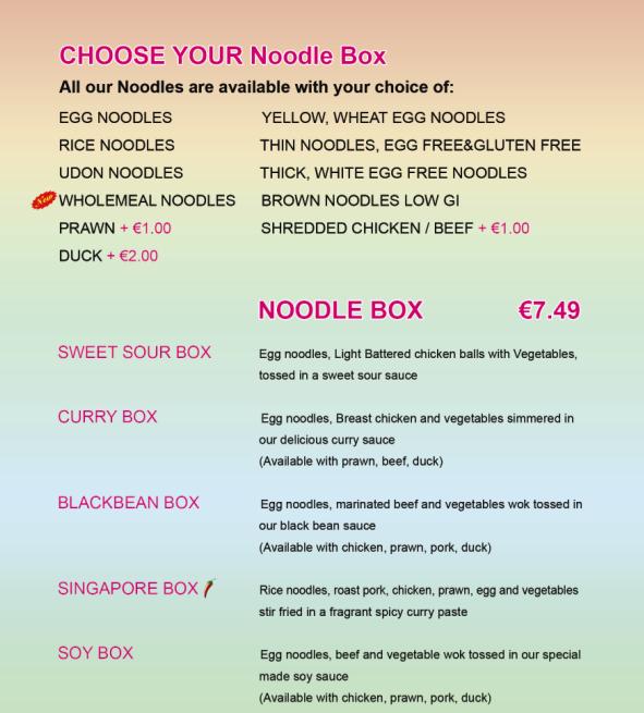 Menu at Rainbow House restaurant, Kildare, 3 Claredon Court